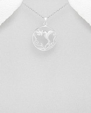 925 Sterling Silver Bird and Flower Pendant